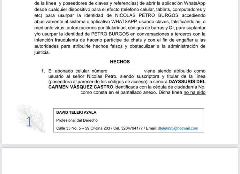 Documento que prueba la denuncia de Petro a Vásquez. FOTO: Cortesía