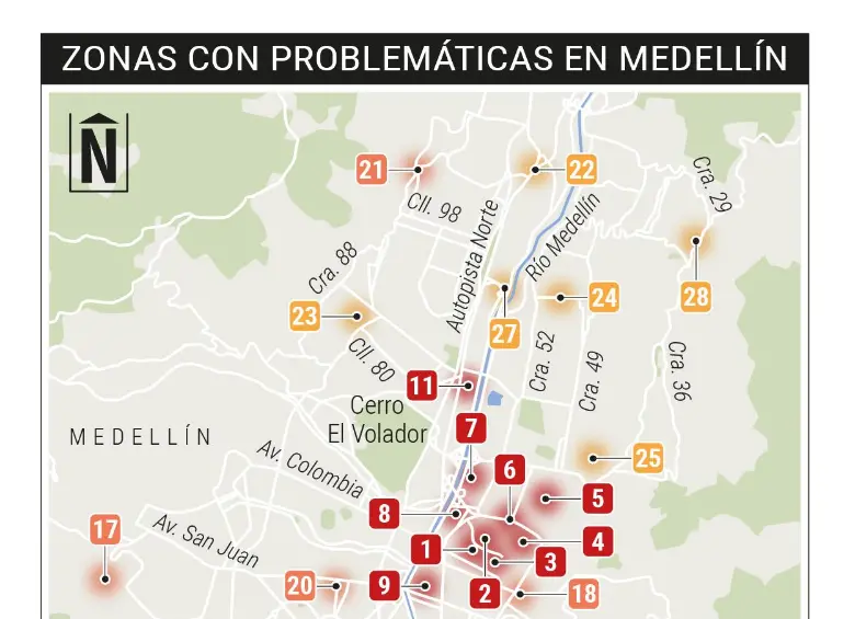 Medellín tiene 12 zonas rojas por inseguridad y otras 18 en riesgo: ¿cuáles son y por qué preocupan?