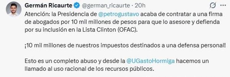 Denuncia publicada por Germán Ricaurte. Foto: redes sociales