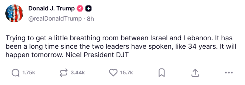 Donald Trump en su red social Truth. Foto: captura de pantalla