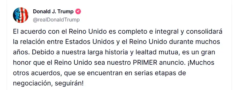 Trump anunció el primer acuerdo comercial con Reino Unido, ¿se salvó de los aranceles?