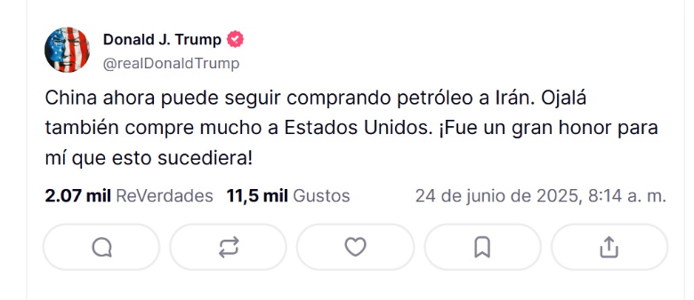 Trump dijo que China podía seguir comprando petróleo iraní y los precios cayeron cerca del 5%