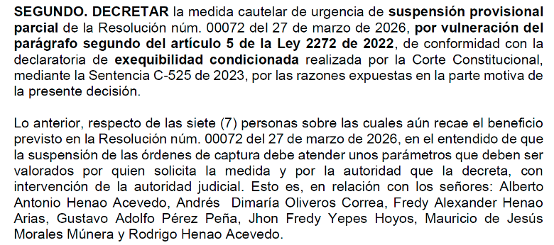 Extracto de la decisión del Consejo de Estado. 