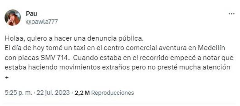 ¡No para el acoso sexual a las mujeres! Joven en Medellín denunció que taxista se masturbó frente a ella en pleno viaje