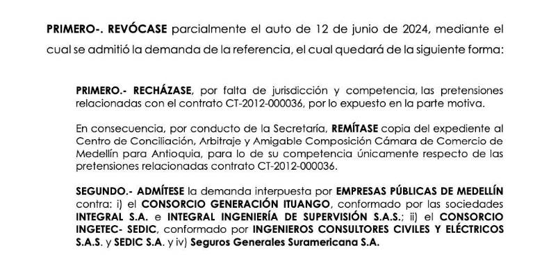 Extracto del auto del Tribunal Administrativo de Antioquia emitido el 6 de noviembre de 2025.