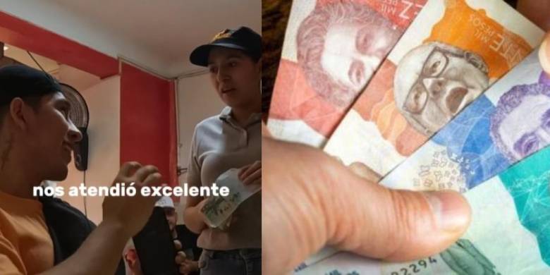 El momento en el que la mujer es sorprendida con una millonaria propina. Foto: redes sociales