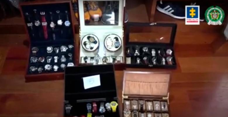 La colección de relojes de lujo de “Pipe Montoya”, incautada en su condominio de Cota (Cundinamarca). FOTO: CORTESÍA DE LA FISCALÍA.