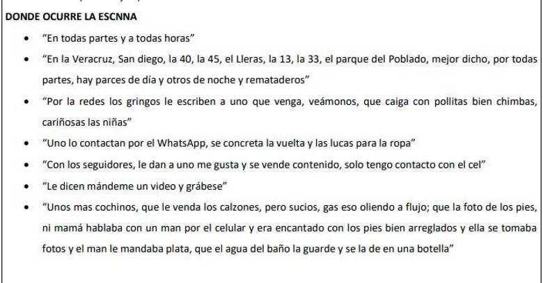 Parte de las actas donde se consignaron los relatos de adolescentes protegidos. 