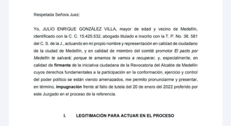 Impugnación del comité revocatorio al fallo de la jueza en Bogotá.