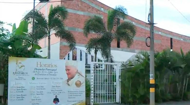 La parroquia San Juan Pablo II, de Cali, en la cual se presentó el homicidio. FOTO: TOMADA DE VIDEO.