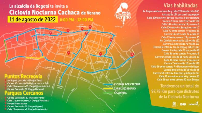 La Ciclovía nocturna estará abierta desde las 6:00 p.m. hasta la medianoche. FOTO: CORTESÍA
