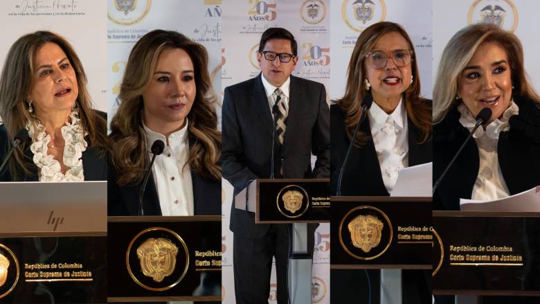 De izquierda a derecha: Adriana Cecilia Alarcón Gallego, Andrea Nataly Bermúdez Sánchez, Javier Fernando Fonseca Alvarado, Patricia del Socorro Hernández Zambrano, Susana Quiroz Hernández. Foto: Corte Suprema.
