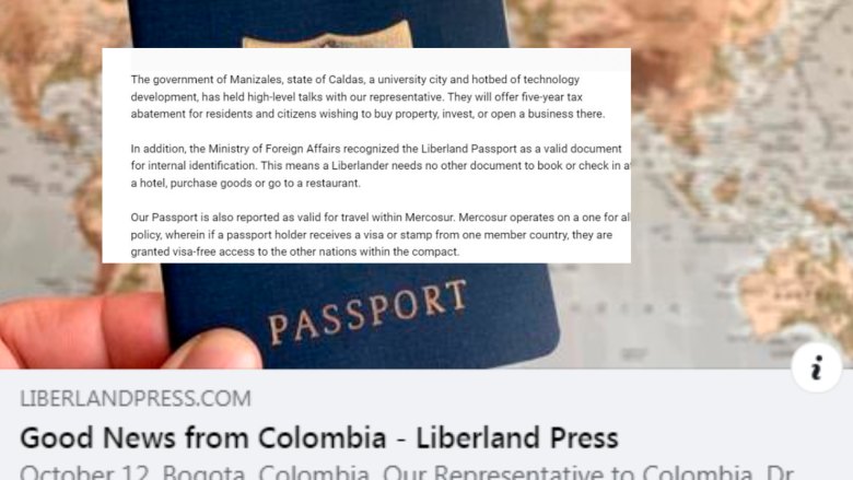 Este fue el comunicado emitido por Liberland el pasado 12 de ocubre. FOTO CAPTURAS DE PANTALLA