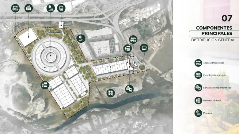 Render que ejemplifica donde quedaría la nueva central de abastos tras su finalización. FOTO: Cortesía