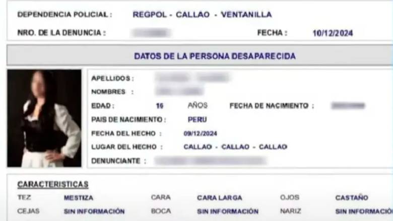 La menor de edad desapareció en Lima, Perú, donde vive con su familia, y fue encontrada en Antioquia. FOTO Tomada de Noticias Caracol