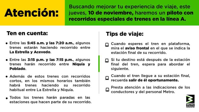 Atención: el metro tendrá operación especial mañana jueves en las horas pico