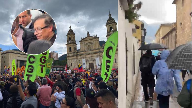 El expresidente Gustavo Petro llegó a la Plaza de Bolívar en la tarde de este miércoles. Foto: EL COLOMBIANO/ Gustavo Petro