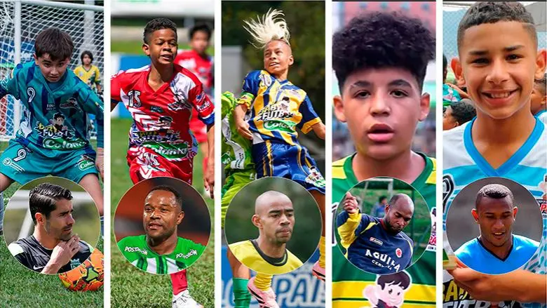 Pascual Ángel (Juan Pablo Ángel), Dorlan Jr. Pabón (Dorlan Pabón), Isaac Vélez (Stiven Velez), Roman Moreno (Tressor Moreno), Thiago José Rodríguez (Angelo Rodriguez). FOTO EL COLOMBIANO Y CORTESÍA LOS PAISITAS