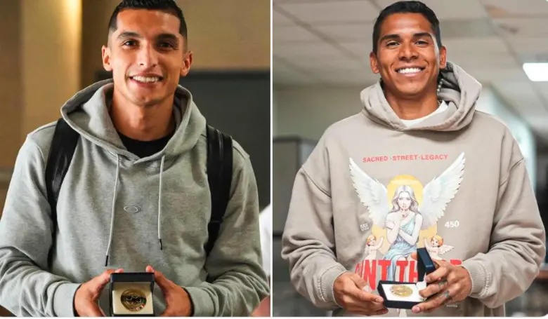 Los jugadore Kevin Serna y Kevin Mier fueron los primeros en reportarse a la concentración de la Selección Colombia en Estados Unidos. FOTO CORTESÍA FCF 