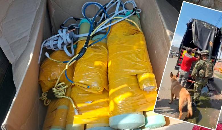 Así iban armados los 400 kilos de explosivos encontrados dentro del camión, en un puesto de control militar en Santander de Quilichao, Cauca. FOTOS: CORTESÍA EJÉRCITO.
