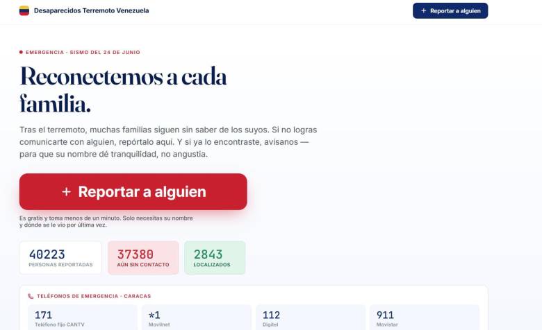 Así va el reporte de desaparecidos tras el terremoto en Venezuela. FOTO: Captura de pantalla.
