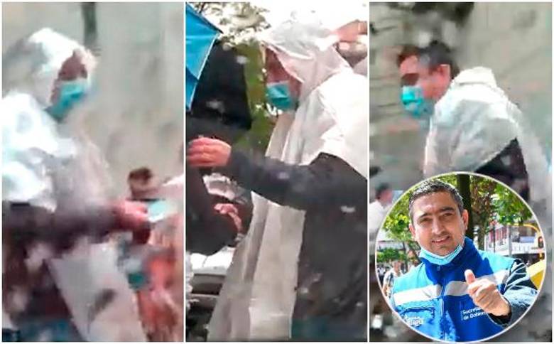 Estas son algunas imágenes del video, grabado por un medio digital local, en el que se observa al secretario de Gobierno de Itagüí Diego Torres interactuando con simpatizantes de las campañas de Daniel Restrepo y Carlos Trujillo. FOTOS tomadas de video.