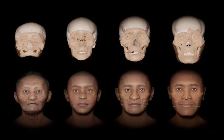 Reconstrucción digital de las momias, realizada por el Face Lab en colaboración con el ICANH. FOTO: Face Lab, Liverpool John Moores University