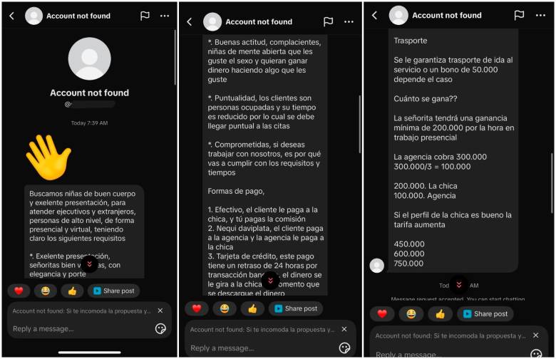Los chats con los que reclutan menores de edad para redes de explotación sexual en Medellín: “Para atender ejecutivos y extranjeros”