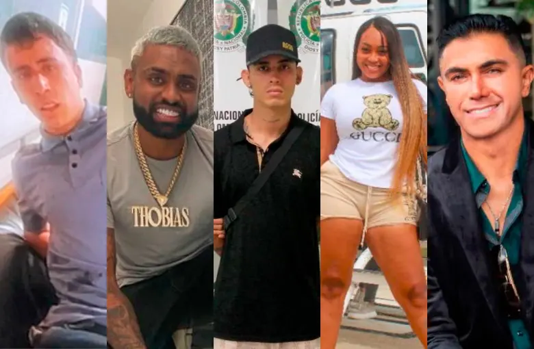 Estos cinco influenciadores estuvieron directamente vinculados con Medellín o algún municipio antoqueño y fueron capturados. De izq. a der.: Juan Diego Gutiérrez Quiceno (Juancito), Kevin Andrés Tobías (Kevin Thobías), William Eliud Camacho Domínguez (El Willpro), Ceci Yulieth Pino Restrepo (Linda Caramelo o Linda R21) y Krishan Agarwal (Orion Deep). FOTOS: REDES SOCIALES