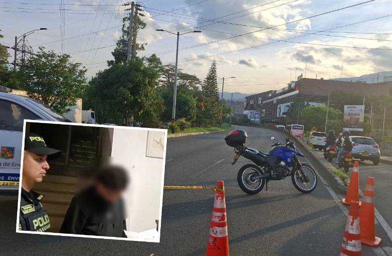 Por la balacera que se presentó en la avenida Regional, entre Sabaneta y Envigado, fue capturado Brian Steven González Atehortúa (detalle), de 23 años. Por estos hechos también se encuentra aprehendido un adolescente de 17 años, quien falleció un día después. FOTOS: CORTESÍA