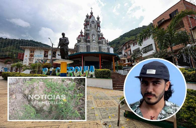 Una fosa común hallada a pocos metros del río San Andrés, en la vereda Guayabal, sería clave en la investigación para esclarecer el crimen del ingeniero Andrés Camilo Peláez Yepes en San Andrés de Cuerquia. FOTOS: MANUEL SALDARRIAGA Y CORTESÍA TELEMEDELLÍN