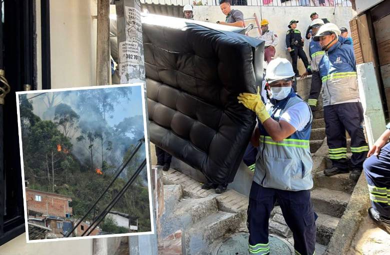 Mientras los funcionarios de la Alcaldía de Medellín apoyan la evacuación de las familias que tienen sus hogares al lado de las quebradas La Mansión y La Máquina, delincuentes estarían provocando incendios forestales en las zonas cercanas. FOTOS: CORTESÍA