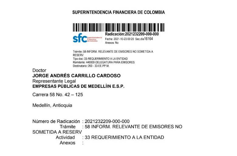 Carta de la Superintendencia Financiera.