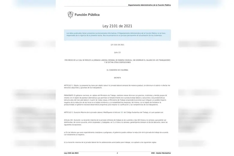 Esta es la Ley 2101 de 2021 que establece la reducción de la jornada laboral. 