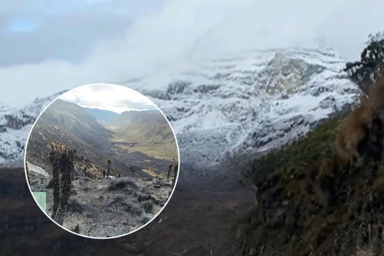 En el Nevado del Ruiz la nieve sorprendió, sobre todo porque el parque natural sufrió semanas atrás el drama de los incendios forestales. Fotos: @Lacerteza_ y Parque Nacional Natural Los Nevados
