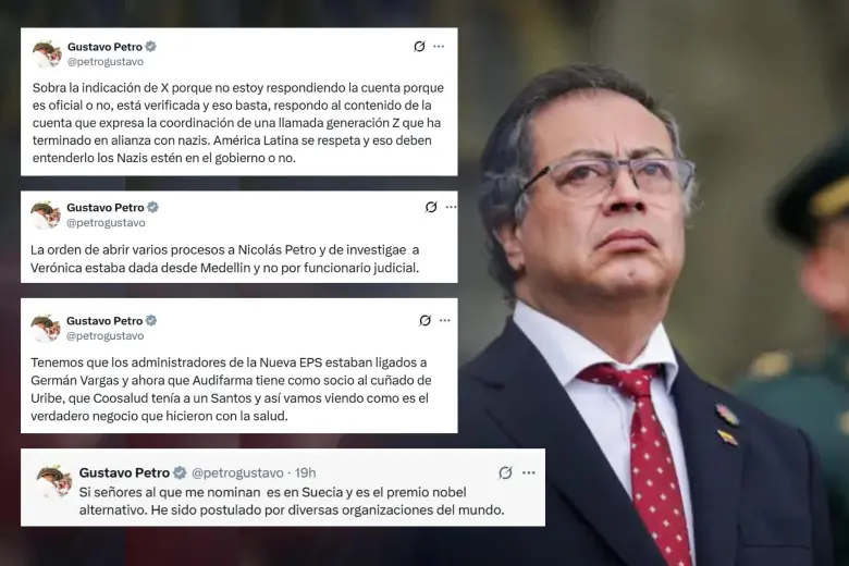En un día, el presidente Petro publicó más de una decena de trinos hablando de diferentes temas. Varios eran fake news. FOTO: COLPRENSA Y CAPTURAS DE PANTALLA.