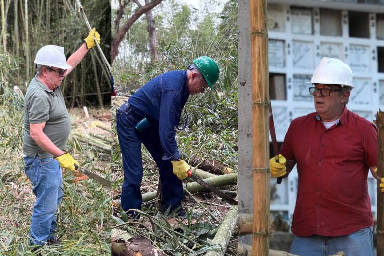 Rodrigo Londoño y otros excabecillas de las Farc pagan condena impuesta por la JEP en cementerio de Pitalito, Huila. Fotos: @SAADfirmantes y @TimoComunes
