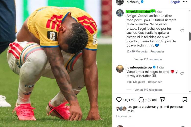 Este fue el mensaje de Ángel Di María a Campaz en Instagram. Foto: Captura @bicho08_