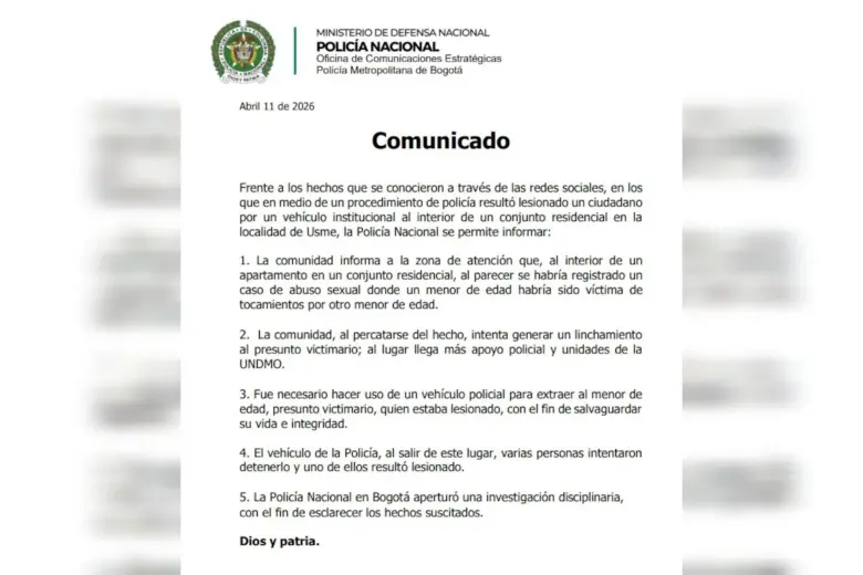 Las autoridades confirmaron la apertura de una investigación disciplinaria. Foto: cortesía Policía Metropolitana de Bogotá