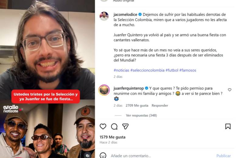Así le respondió Juan Fernando Quintero al influencer @jacomelodice