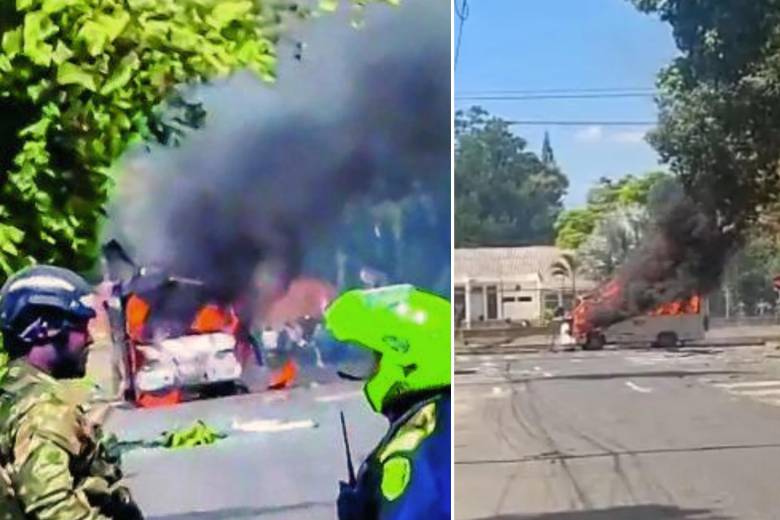 El atentado del 24 de abril en el batallón Pichincha de Cali, atribuido al frente Jaime Martínez del EMC y a “Max Max”. FOTO: TOMADA DE VIDEO