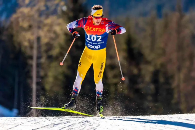 Este es el colombiano Fredrik Fodstad, durante uno de los entrenamientos antes de la competencia de Juegos Olímpicos de Invierno en Milán. FOTO GETTY 