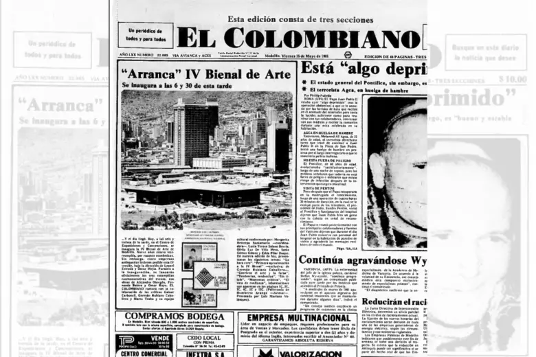 Así registraba EL COLOMBIANO en mayo de 1981, la que sería la última Bienal de Arte que se hizo en la ciudad. FOTO Archivo