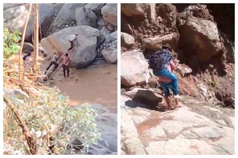 Los habitantes afectados se las ingenian para cruzar, poniéndose en riesgo. FOTO Cortesía comunidad