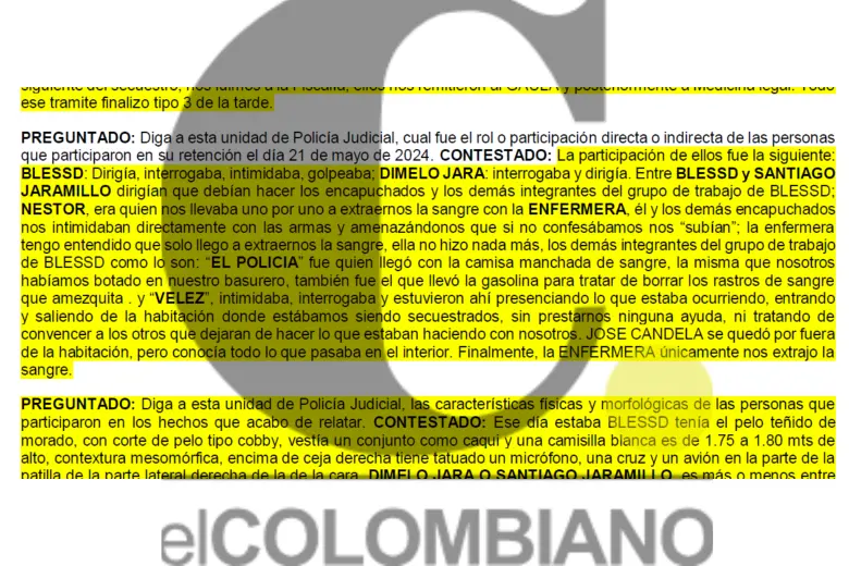 Declaración juramentada de Galindo. Foto: EL COLOMBIANO