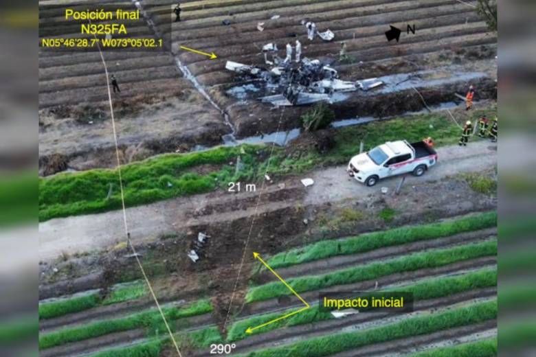 Esta fue la posición final del avión de Yeison Jiménez luego del siniestro. Foto: Dirección Técnica de Investigación de Accidentes (DIACC)