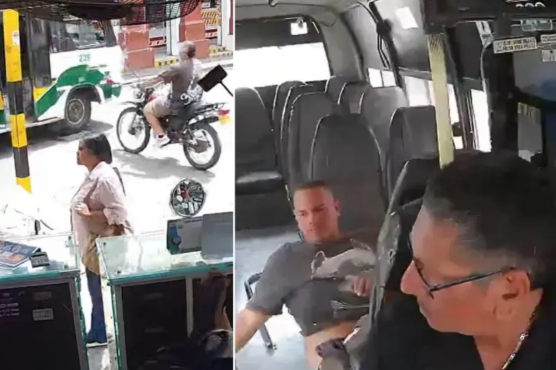 Un motociclista chocó contra un bus y quedó dentro del vehículo en Buga, Valle del Cauca. FOTOS: Capturas de video