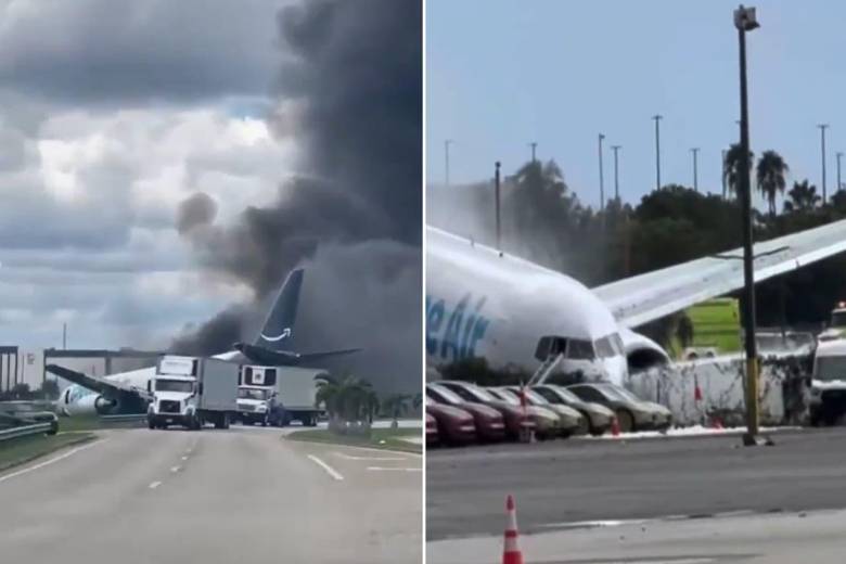 Avión de carga se salió de la pista en Miami; reportan cinco muertos. FOTOS: Capturas de video