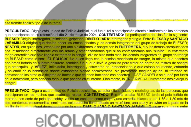 Declaración juramentada de Galindo. Foto: EL COLOMBIANO