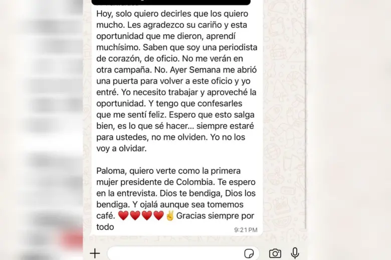 Este fue el mensaje que Vicky les compartió a sus compañeros de coalición. Foto: suministrada a EL COLOMBIANO.